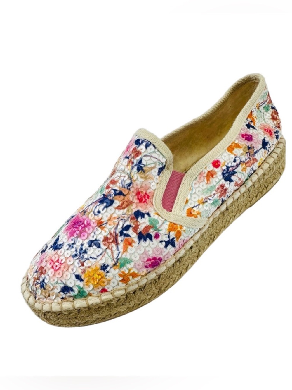 Toni Pons floral sequin platform espadrilles Size 38 slip on pastel shoes loafer